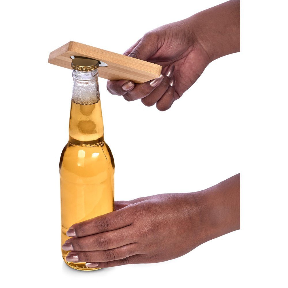 Altitude Drifter Bamboo Bottle Opener Coaster - Brand your company Logo! Get a quote - Promo Lingo