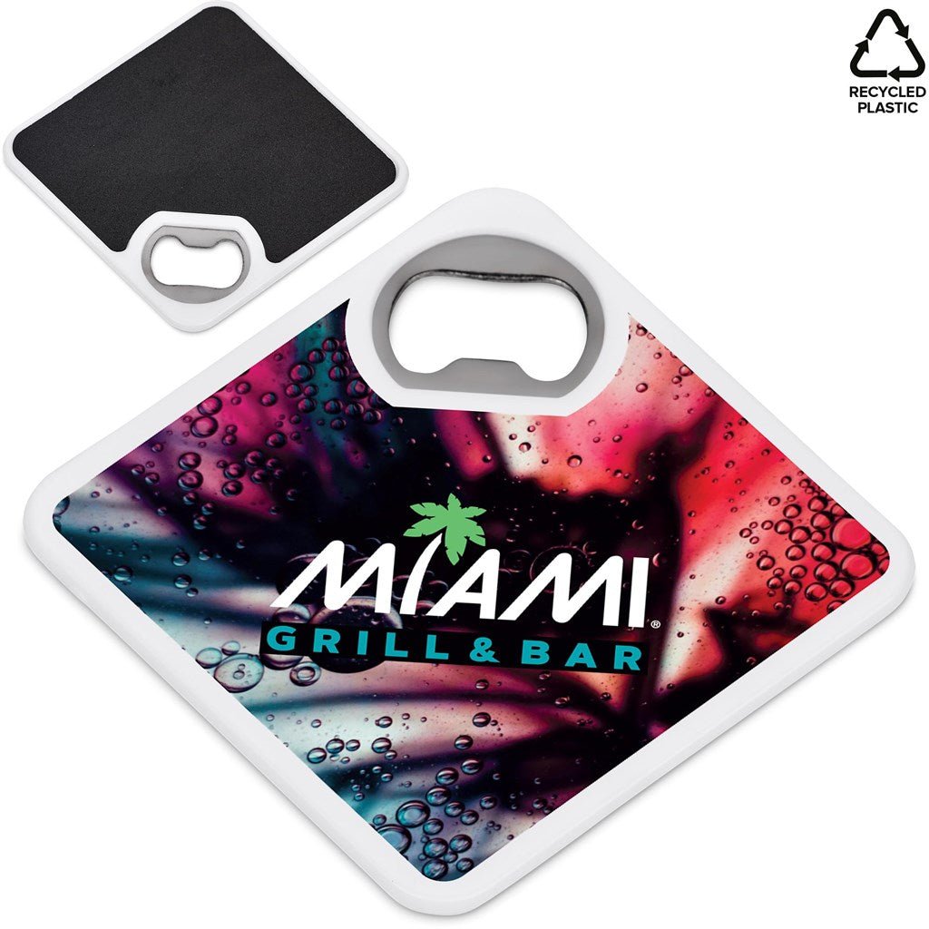 Altitude Sela Recycled Plastic Bottle Opener Coaster - Brand your company Logo! Get a quote - Promo Lingo