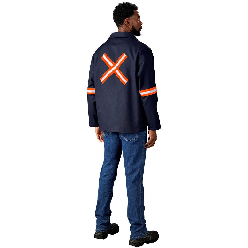 Artisan Premium 100% Cotton Jacket - Reflective Arms & Back - Orange Tape - Brand your company Logo! Get a quote - Promo Lingo