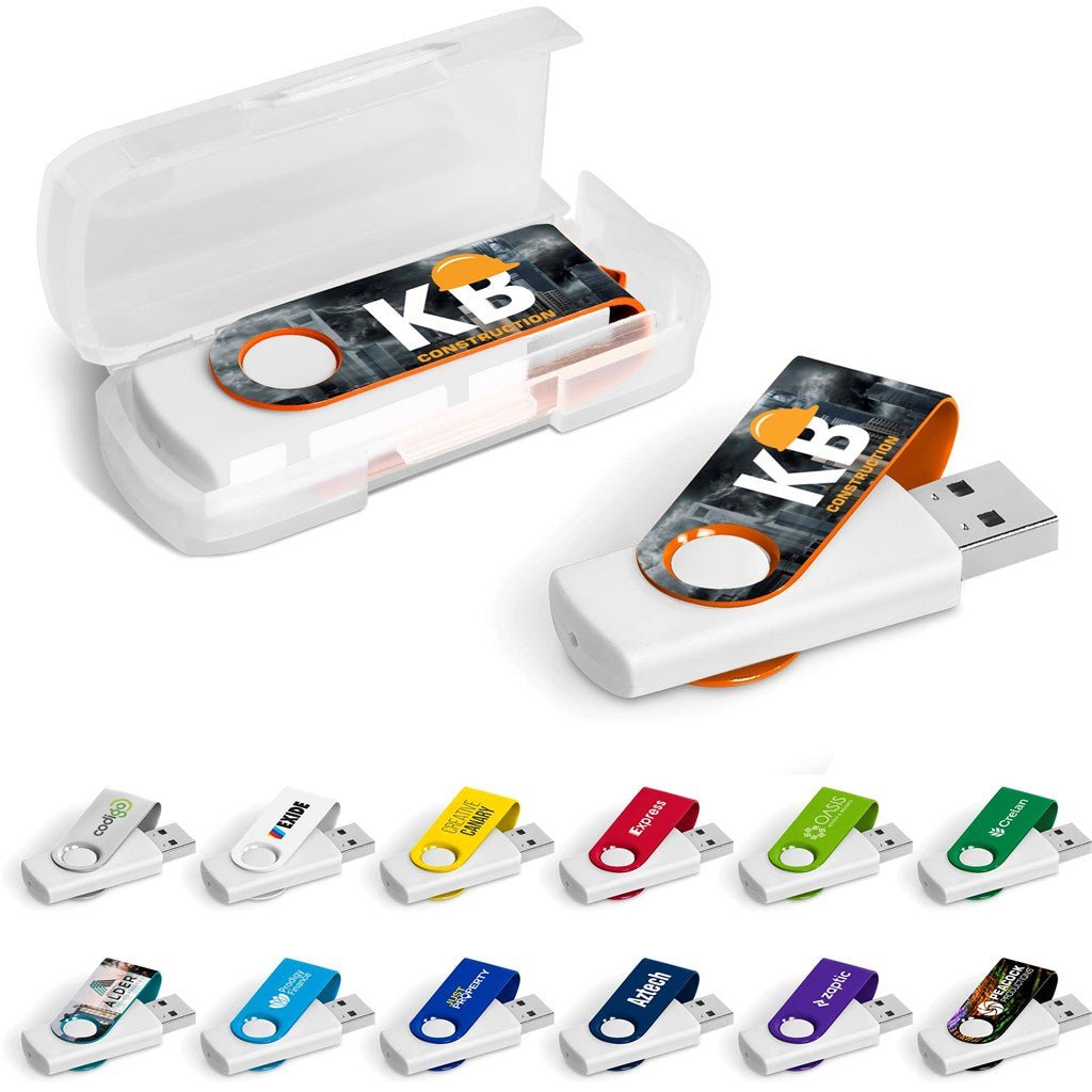 Axis Gyro White Flash Drive - 4GB - Brand your company Logo! Get a quote - Promo Lingo