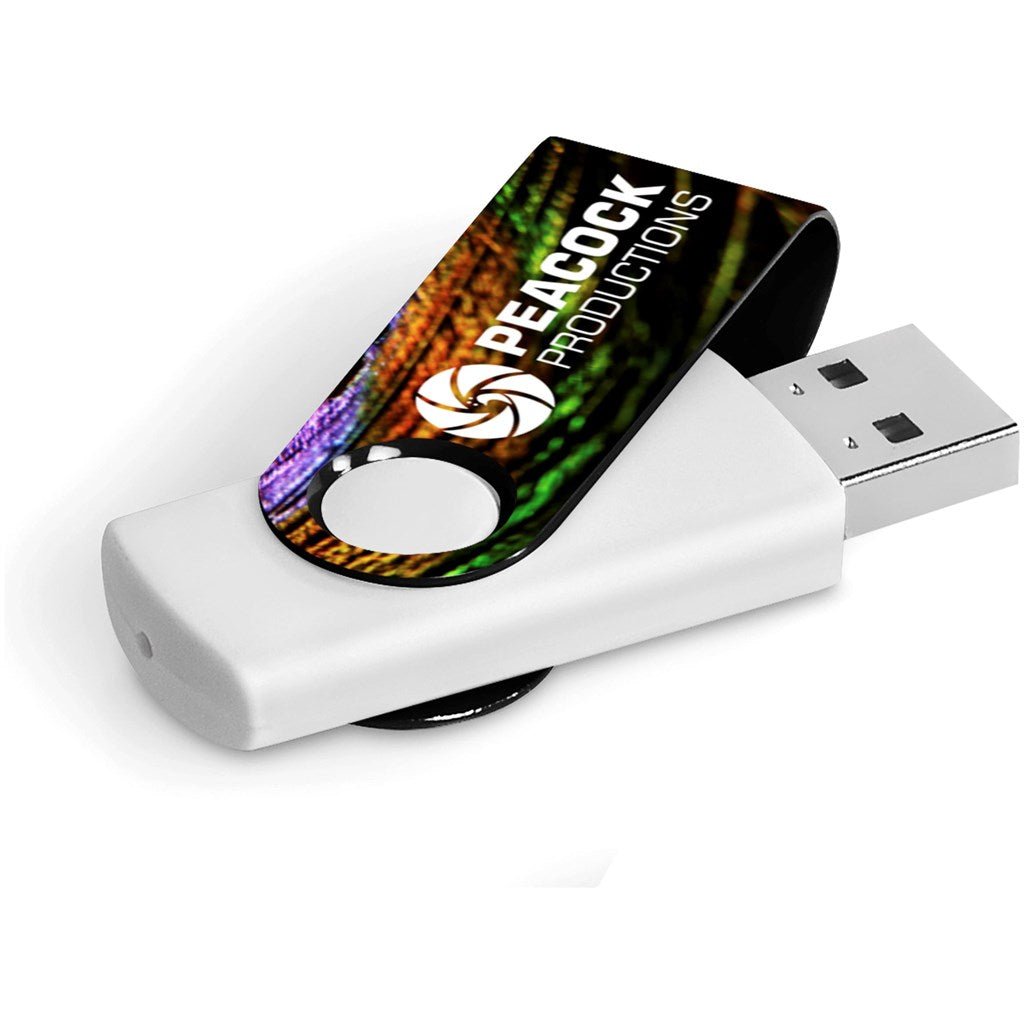 Axis Gyro White Flash Drive - 4GB - Brand your company Logo! Get a quote - Promo Lingo