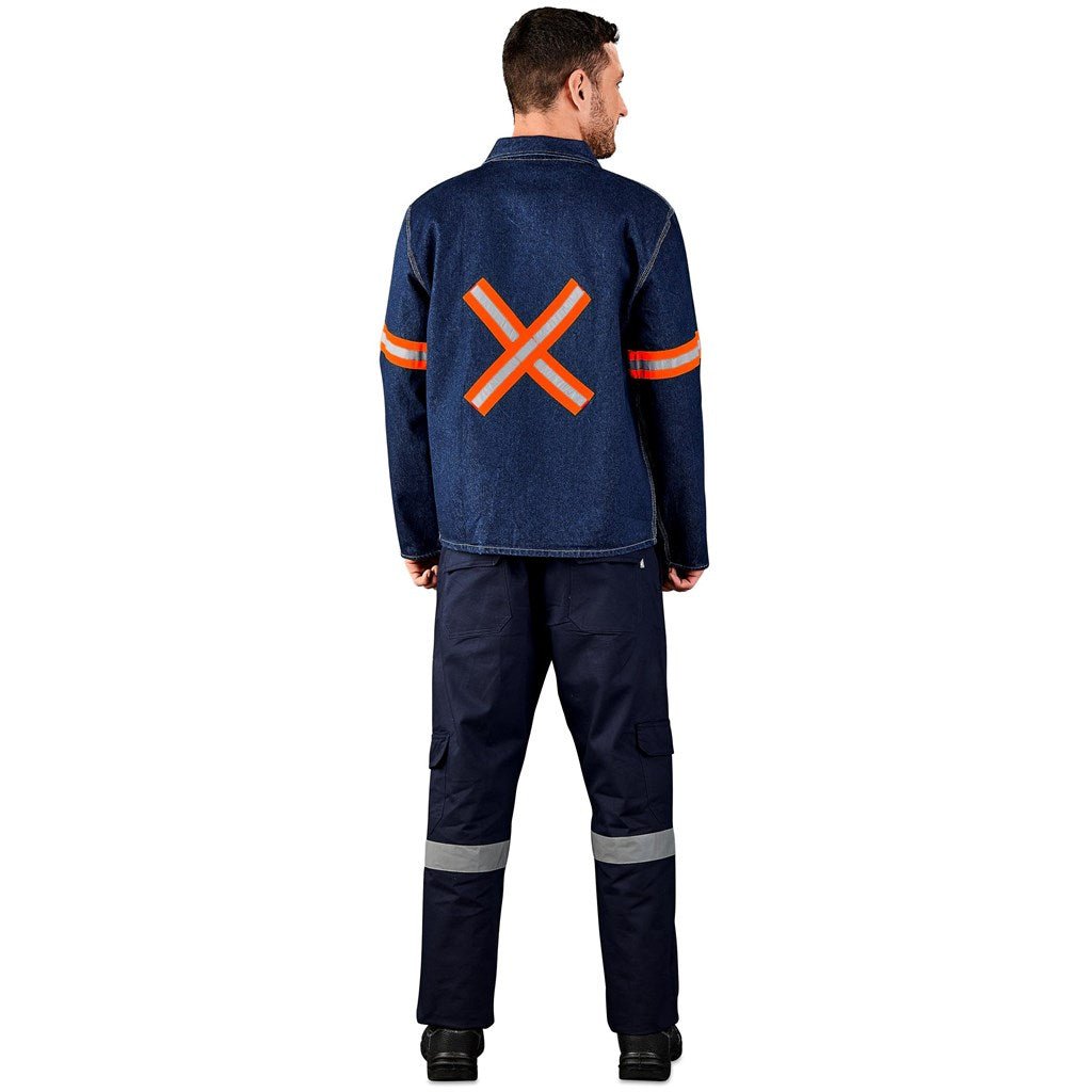 Cast Premium 100% Cotton Denim Jacket - Reflective Arms & Back - Orange Tape - Brand your company Logo! Get a quote - Promo Lingo
