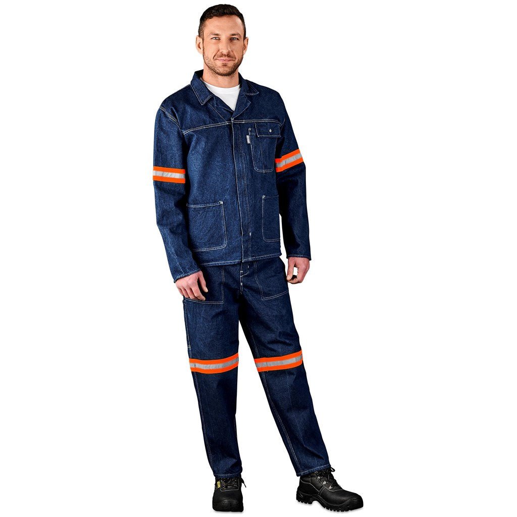 Cast Premium 100% Cotton Denim Jacket - Reflective Arms & Back - Orange Tape - Brand your company Logo! Get a quote - Promo Lingo