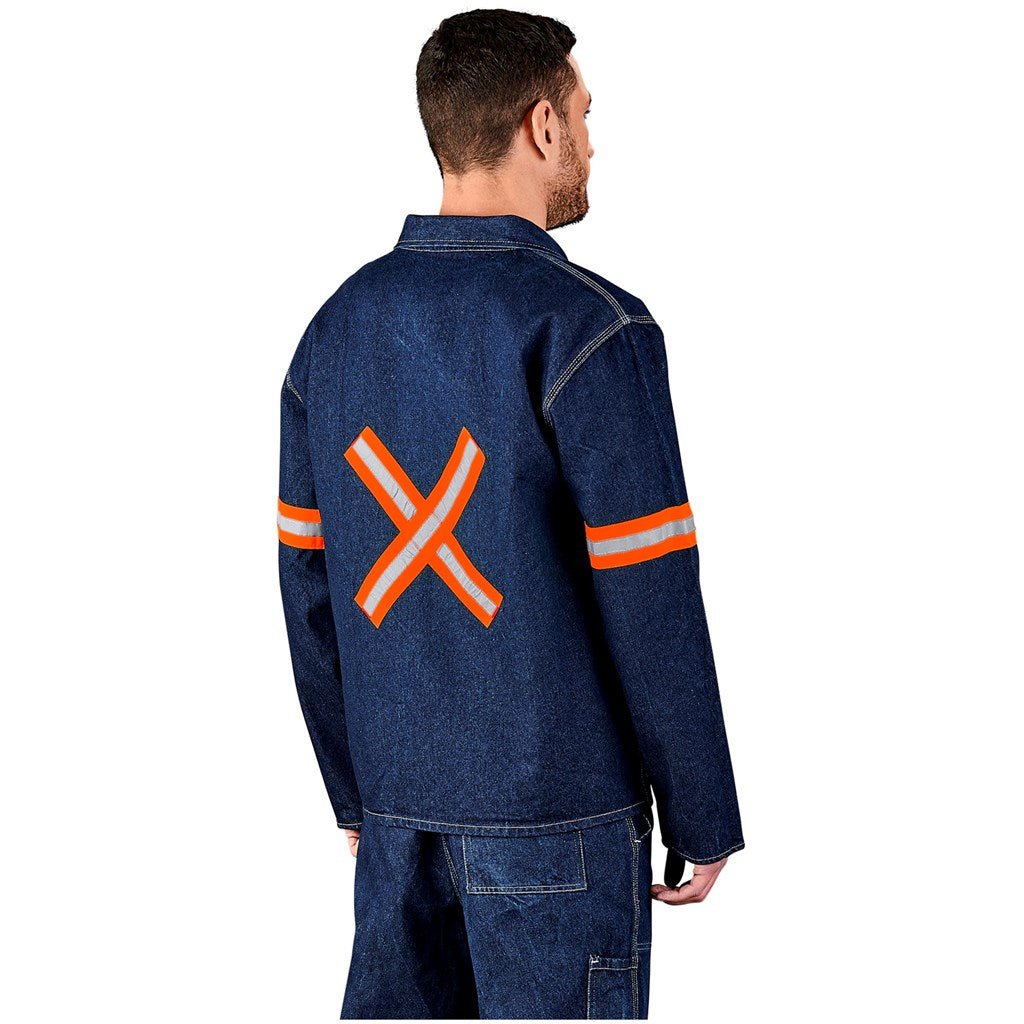 Cast Premium 100% Cotton Denim Jacket - Reflective Arms & Back - Orange Tape - Brand your company Logo! Get a quote - Promo Lingo