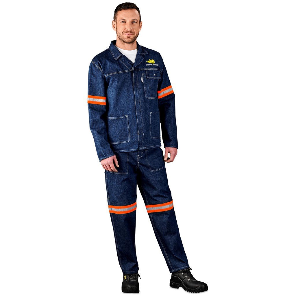 Cast Premium 100% Cotton Denim Jacket - Reflective Arms & Back - Orange Tape - Brand your company Logo! Get a quote - Promo Lingo