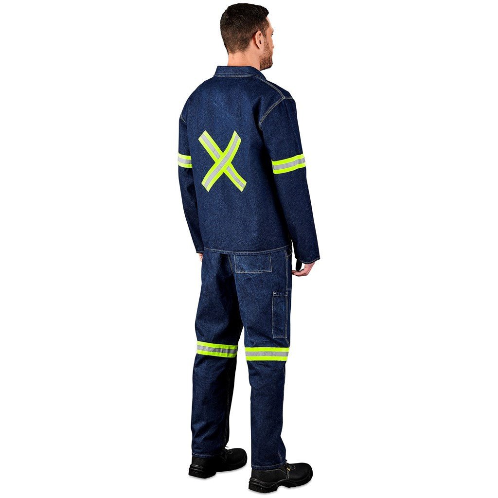 Cast Premium 100% Cotton Denim Jacket - Reflective Arms & Back - Yellow Tape - Brand your company Logo! Get a quote - Promo Lingo