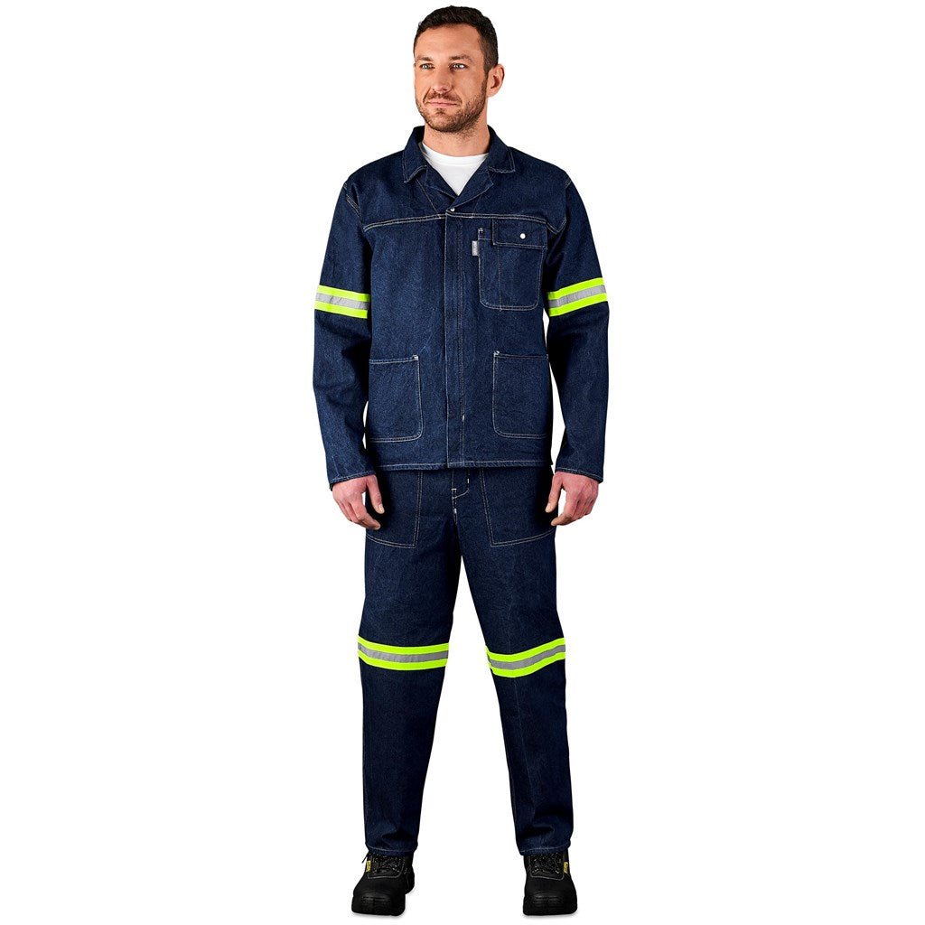 Cast Premium 100% Cotton Denim Jacket - Reflective Arms & Back - Yellow Tape - Brand your company Logo! Get a quote - Promo Lingo