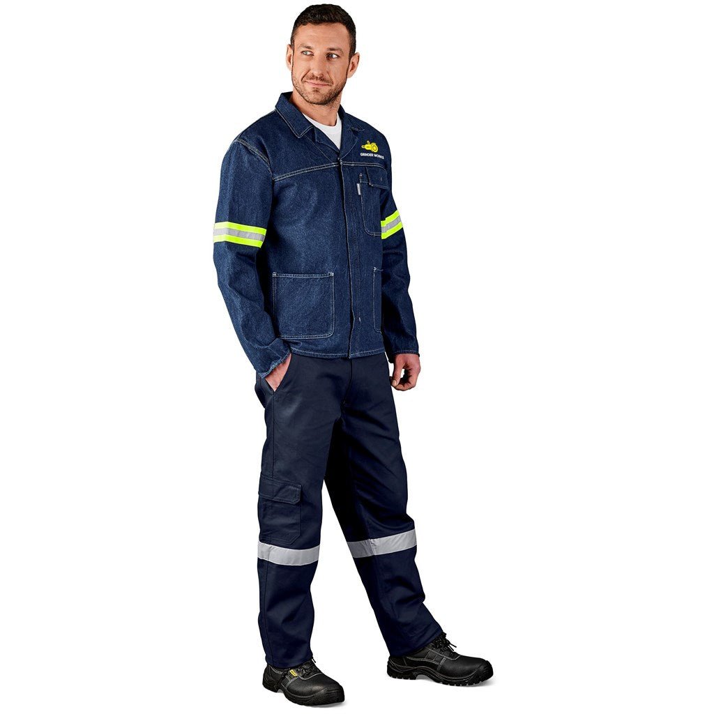 Cast Premium 100% Cotton Denim Jacket - Reflective Arms & Back - Yellow Tape - Brand your company Logo! Get a quote - Promo Lingo