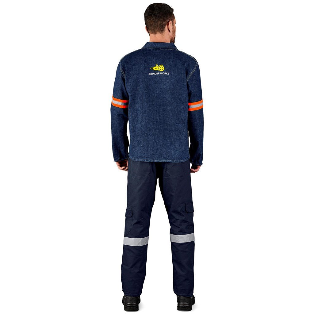 Cast Premium 100% Cotton Denim Jacket - Reflective Arms - Orange Tape - Brand your company Logo! Get a quote - Promo Lingo