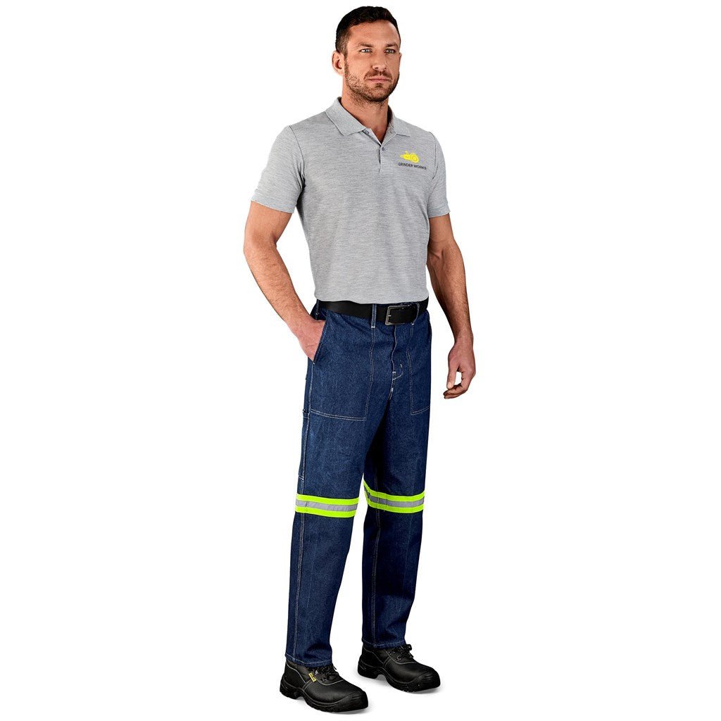 Cast Premium 100% Cotton Denim Pants - Reflective Legs - Yellow Tape - Brand your company Logo! Get a quote - Promo Lingo