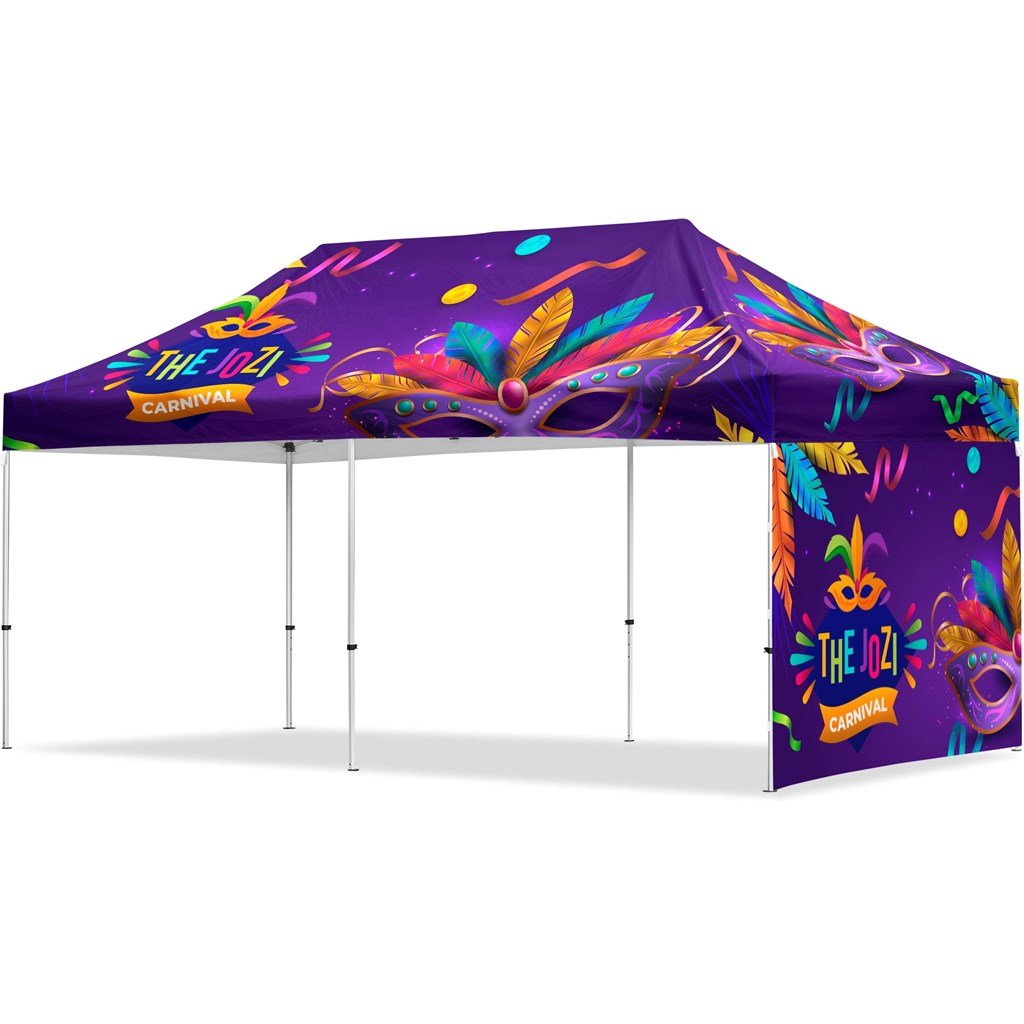 Coated Steel Sublimated Gazebo 6m x 3m - 1 Short Full - Wall Skin - Brand your company Logo! Get a quote - Promo Lingo