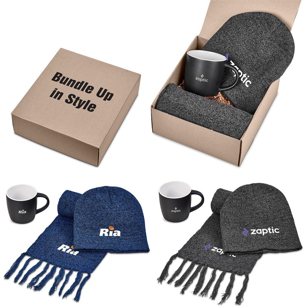 Cozy New Hampshire Winter Gift Set with Mug and Scarf - Brand your company Logo! Get a quote - Promo Lingo