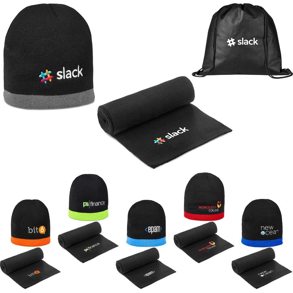 Cozy Solo Winter Warmer Set: Scarf and Beanie Combo - Brand your company Logo! Get a quote - Promo Lingo
