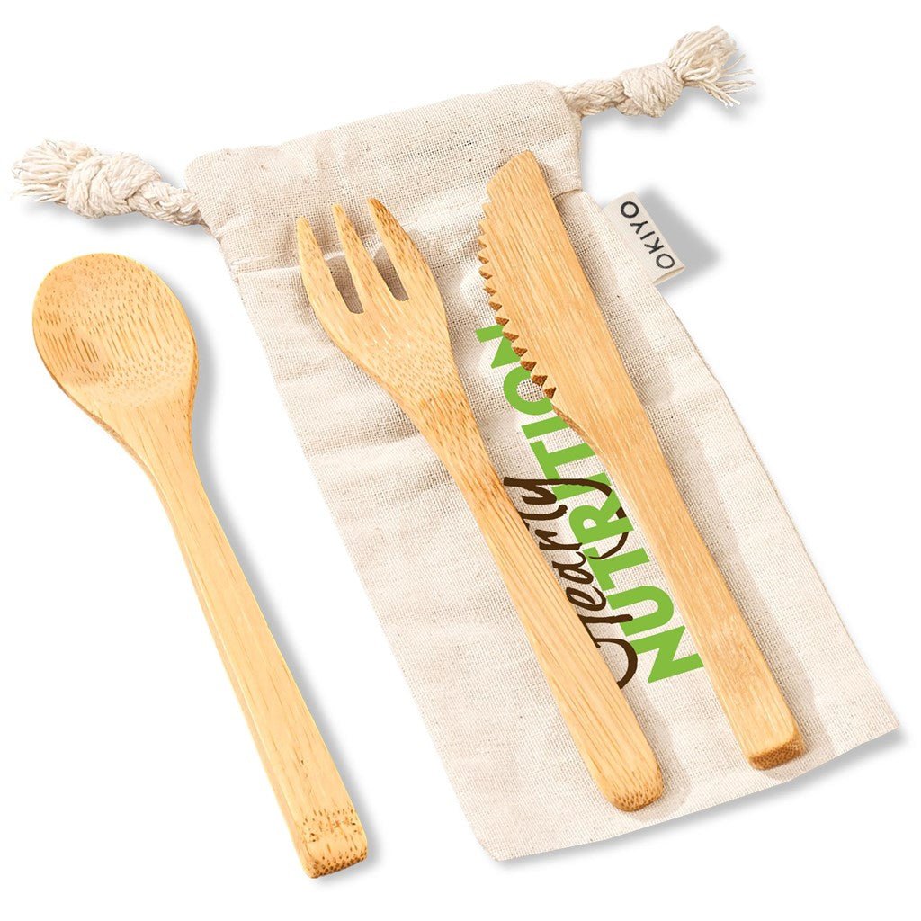 Eco - Friendly Okiyo Nakama Bamboo Cutlery Set for All - Brand your company Logo! Get a quote - Promo Lingo