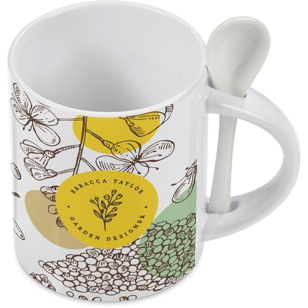 Eden Sublimation Ceramic Coffee Mug & Spoon Set - 320ml - Brand your company Logo! Get a quote - Promo Lingo