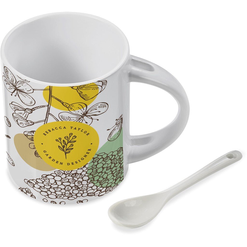Eden Sublimation Ceramic Coffee Mug & Spoon Set - 320ml - Brand your company Logo! Get a quote - Promo Lingo