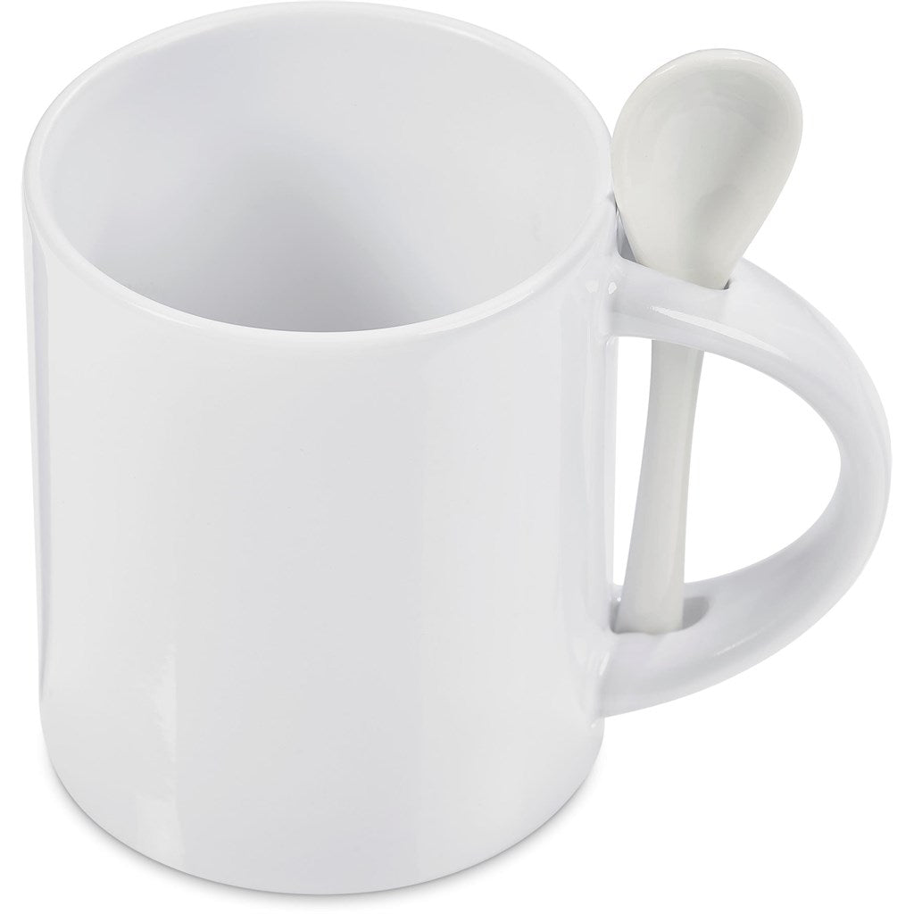 Eden Sublimation Ceramic Coffee Mug & Spoon Set - 320ml - Brand your company Logo! Get a quote - Promo Lingo