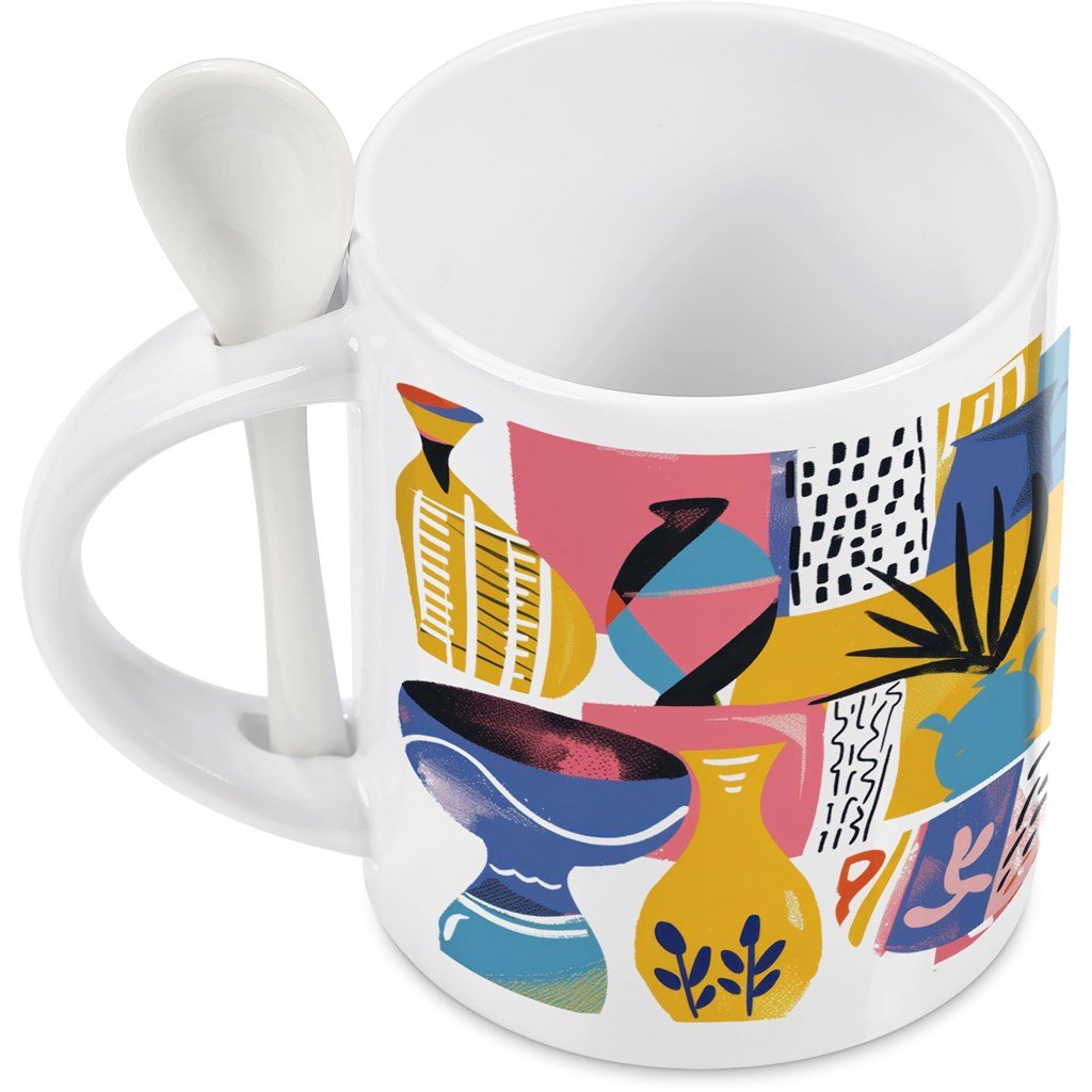 Eden Sublimation Ceramic Coffee Mug & Spoon Set - 320ml - Brand your company Logo! Get a quote - Promo Lingo