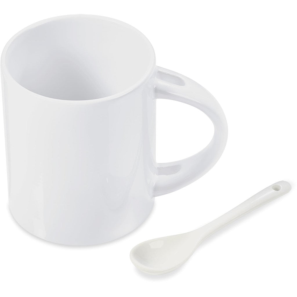 Eden Sublimation Ceramic Coffee Mug & Spoon Set - 320ml - Brand your company Logo! Get a quote - Promo Lingo