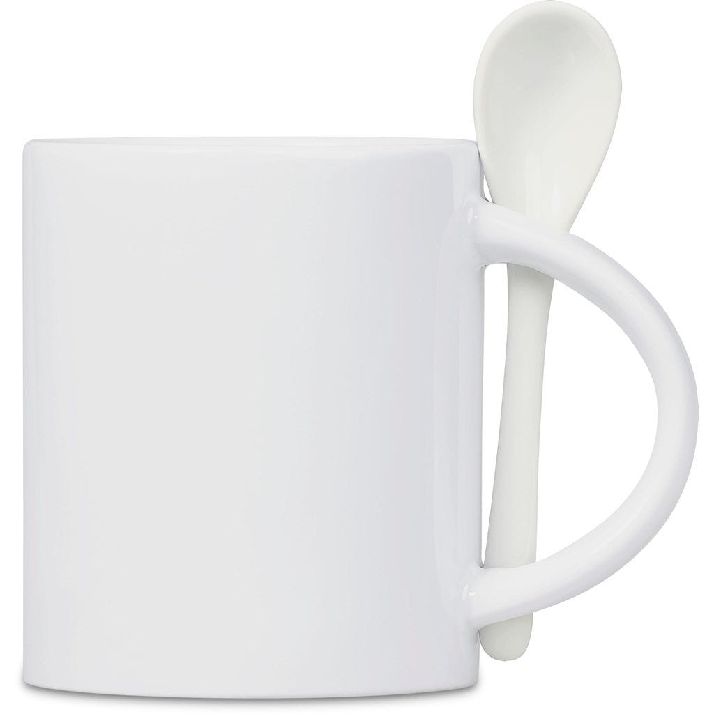Eden Sublimation Ceramic Coffee Mug & Spoon Set - 320ml - Brand your company Logo! Get a quote - Promo Lingo