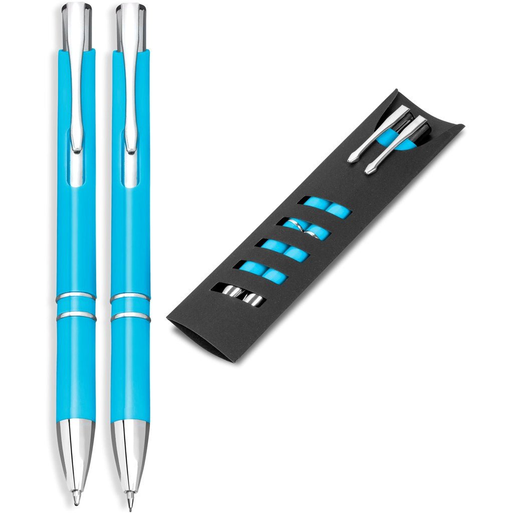 Electra Ball Pen & Pencil Set - Cyan - Brand your company Logo! Get a quote - Promo Lingo