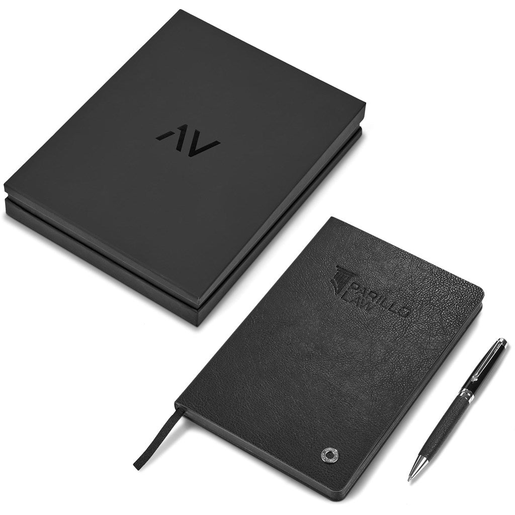 Elegant Alex Varga Corinthia Hard Cover Notebook & Pen Set - Brand your company Logo! Get a quote - Promo Lingo