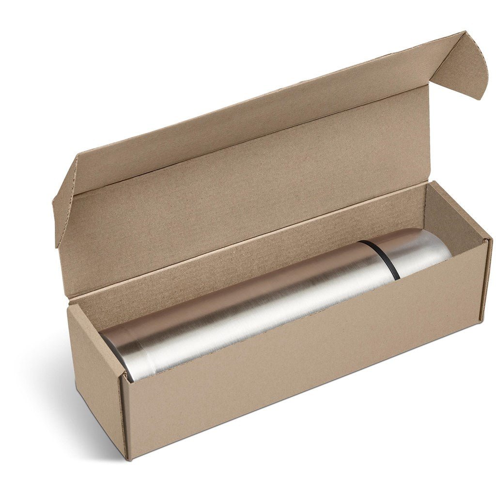 Elegant Stainless Steel Flask in Bianca Custom Gift Box - Brand your company Logo! Get a quote - Promo Lingo