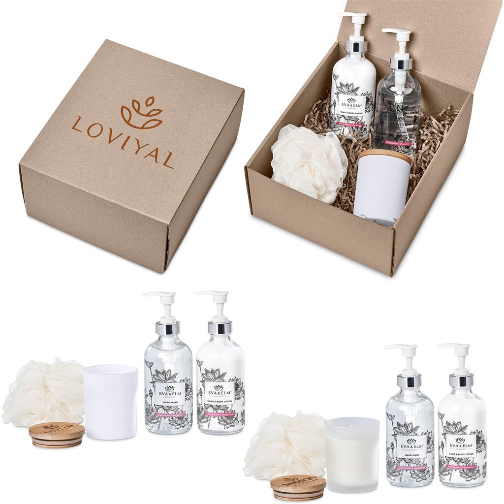 Indulge in Comfort with Eva & Elm Luxury Bliss Bath & Body Gift Set - Brand your company Logo! Get a quote - Promo Lingo