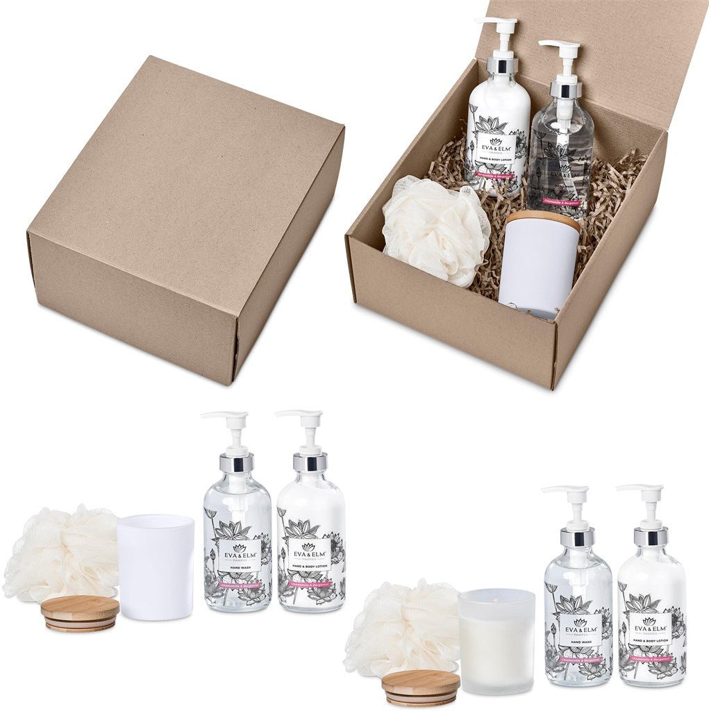Indulge in Comfort with Eva & Elm Luxury Bliss Bath & Body Gift Set - Brand your company Logo! Get a quote - Promo Lingo