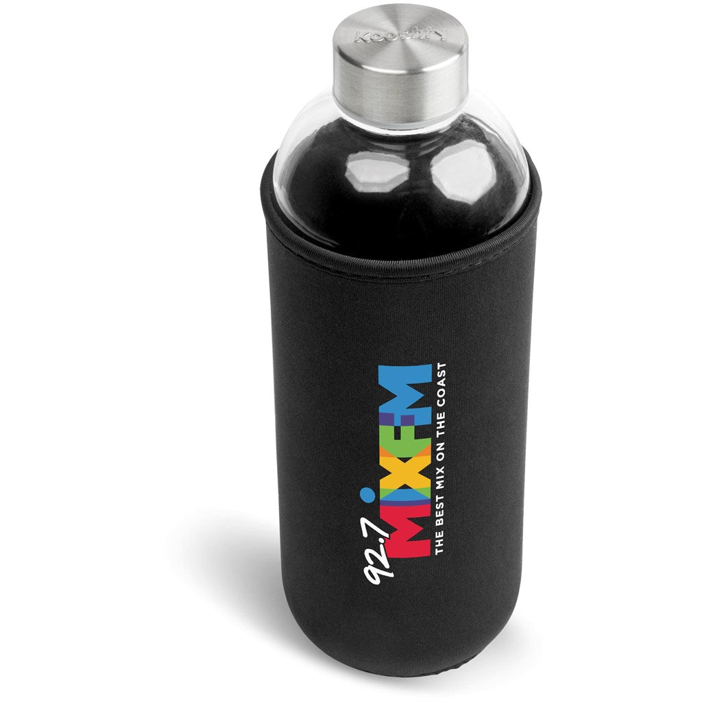 Kooshty Jumbo Glass Water Bottle - 1 Litre with Sleeve - Brand your company Logo! Get a quote - Promo Lingo