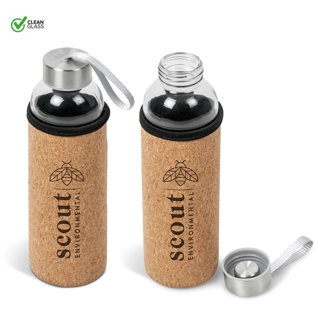 Kooshty Kork Glass Water Bottle - Eco - Friendly 500ml Gift - Brand your company Logo! Get a quote - Promo Lingo