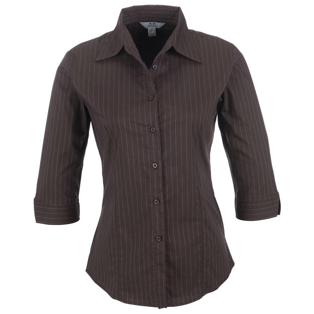 Ladies 3/4 Sleeve Manhattan Striped Shirt - Brown Old - Brand your company Logo! Get a quote - Promo Lingo