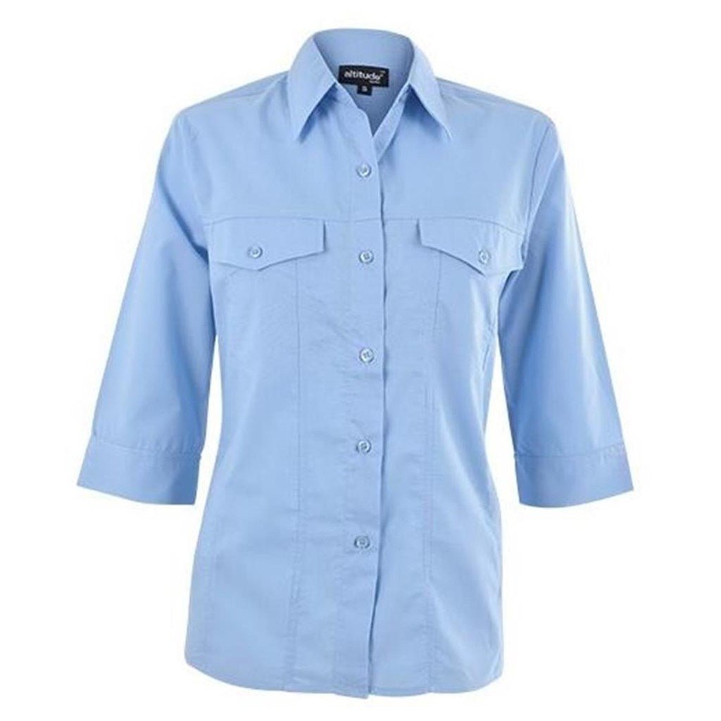 Ladies 3/4 Sleeve Sally Casual Shirt - Sky Blue - Brand your company Logo! Get a quote - Promo Lingo