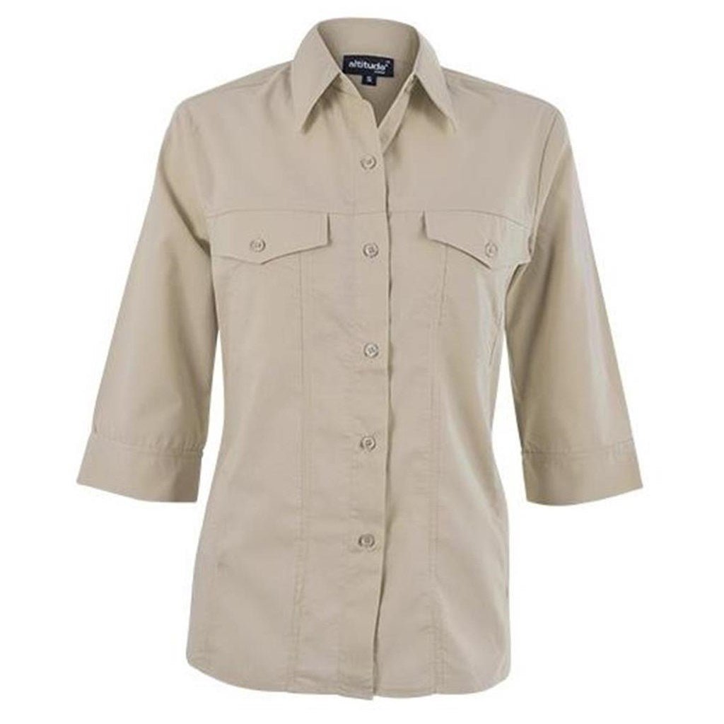 Ladies 3/4 Sleeve Sally Casual Shirt - Stone - Brand your company Logo! Get a quote - Promo Lingo
