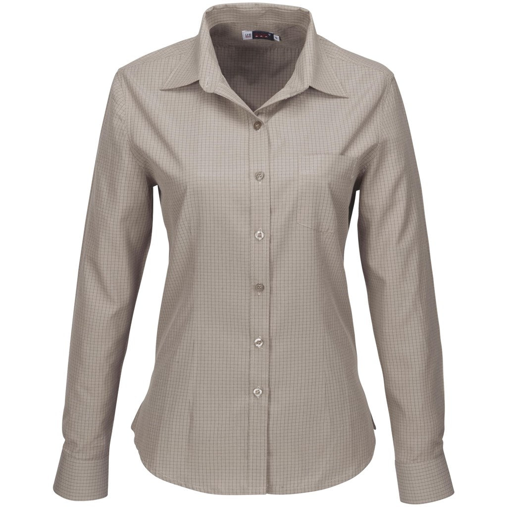 Ladies Long Sleeve Huntington Shirt - Khaki - Brand your company Logo! Get a quote - Promo Lingo
