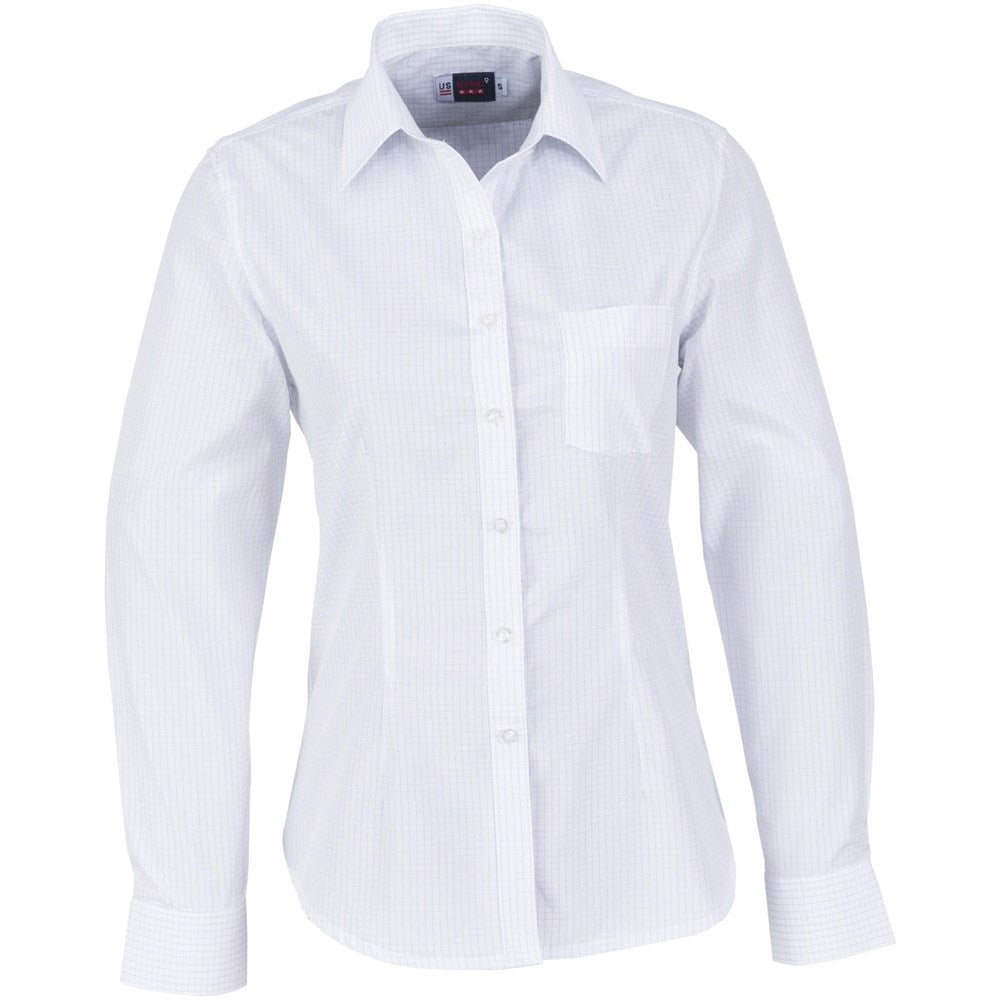 Ladies Long Sleeve Huntington Shirt - White Light Blue - Brand your company Logo! Get a quote - Promo Lingo