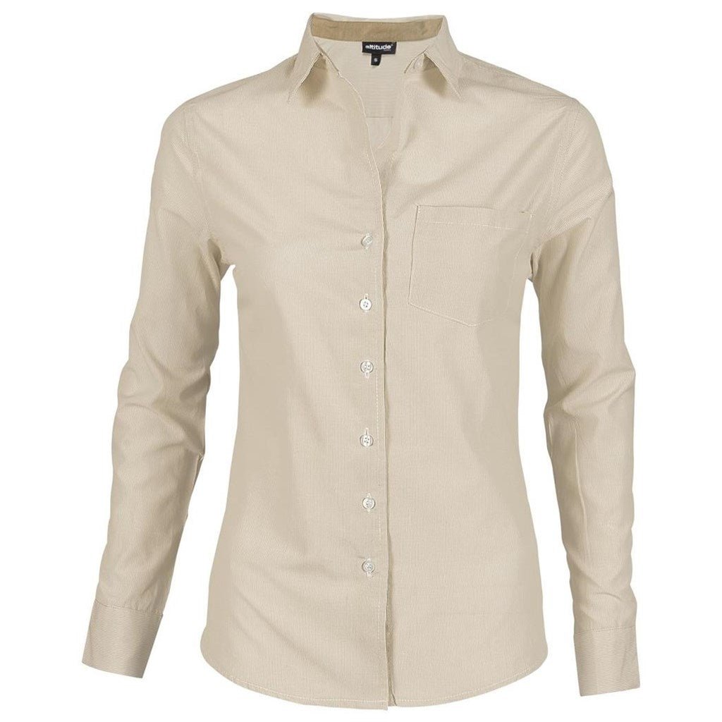 Ladies Long Sleeve Lisbon Shirt - Stone - Brand your company Logo! Get a quote - Promo Lingo