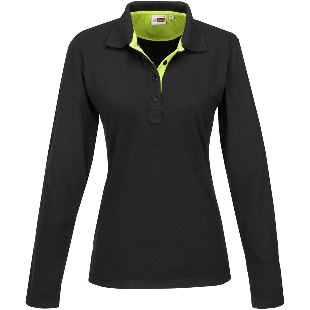 Ladies Long Sleeve Solo Golf Shirt - Lime - Brand your company Logo! Get a quote - Promo Lingo