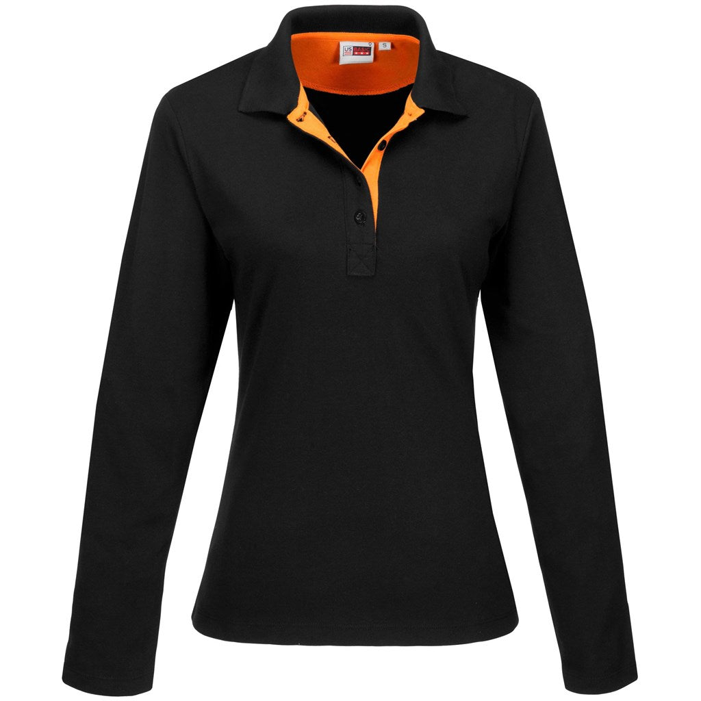 Ladies Long Sleeve Solo Golf Shirt - Orange - Brand your company Logo! Get a quote - Promo Lingo