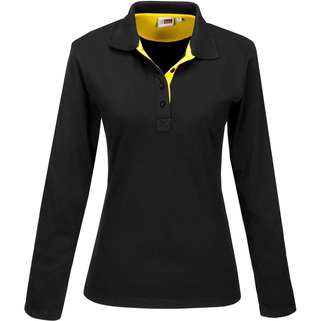 Ladies Long Sleeve Solo Golf Shirt - Yellow - Brand your company Logo! Get a quote - Promo Lingo