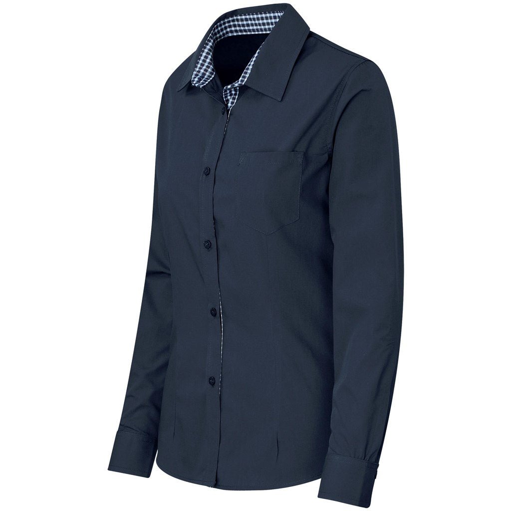 Ladies Long Sleeve Warrington Shirt - Navy - Brand your company Logo! Get a quote - Promo Lingo