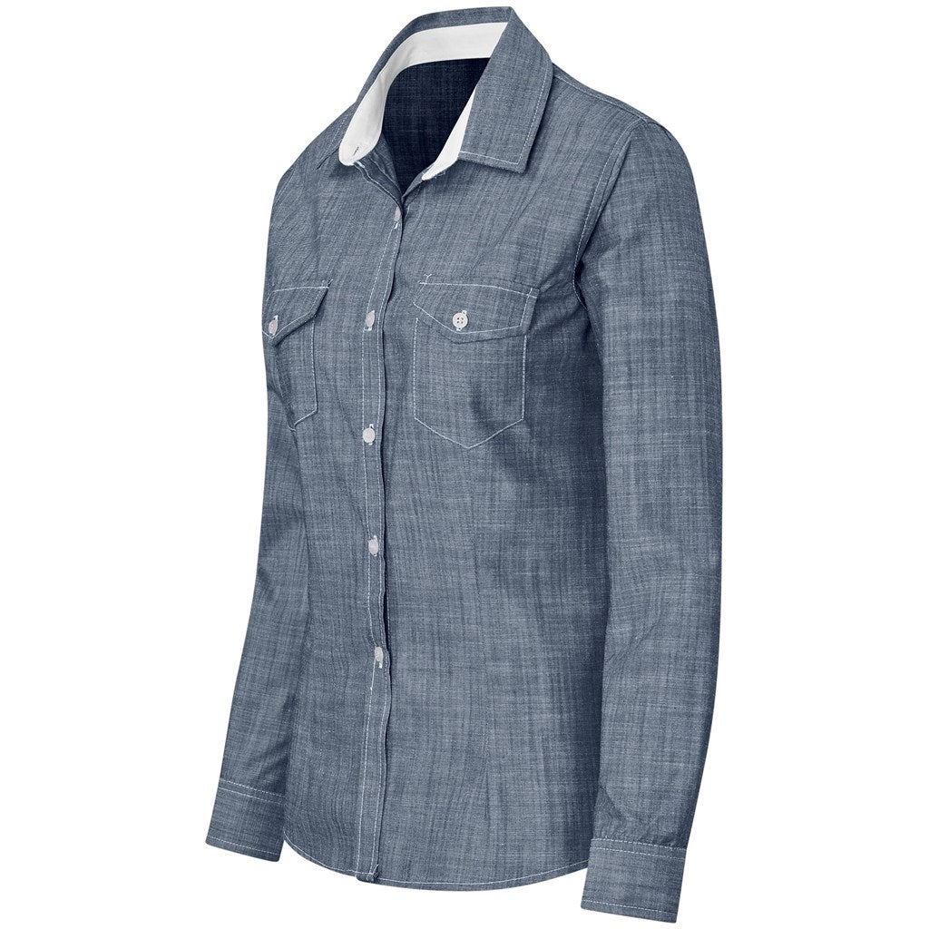Ladies Long Sleeve Windsor Shirt - Navy - Brand your company Logo! Get a quote - Promo Lingo