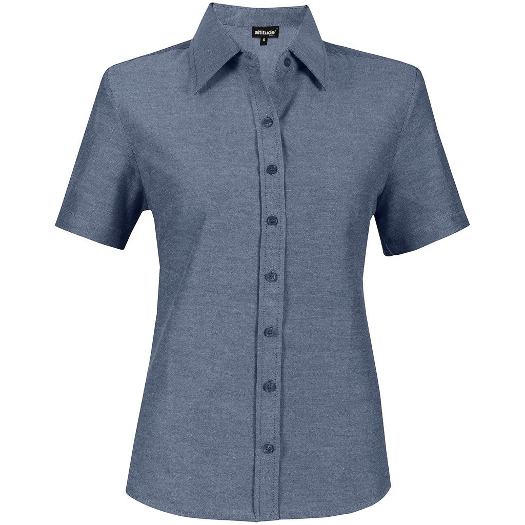 Ladies Short Sleeve Oxford Shirt - Navy - Brand your company Logo! Get a quote - Promo Lingo