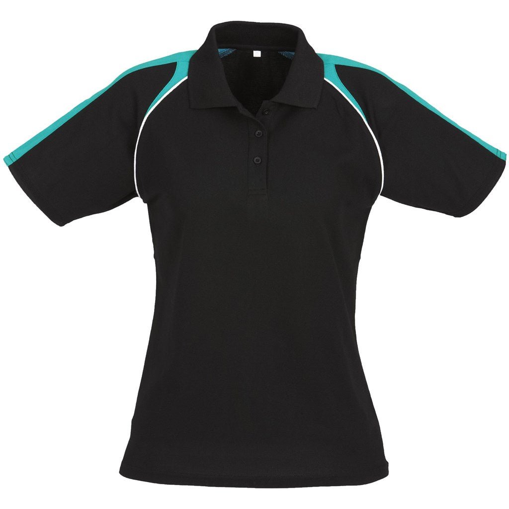 Ladies Triton Golf Shirt - Black Teal - Brand your company Logo! Get a quote - Promo Lingo