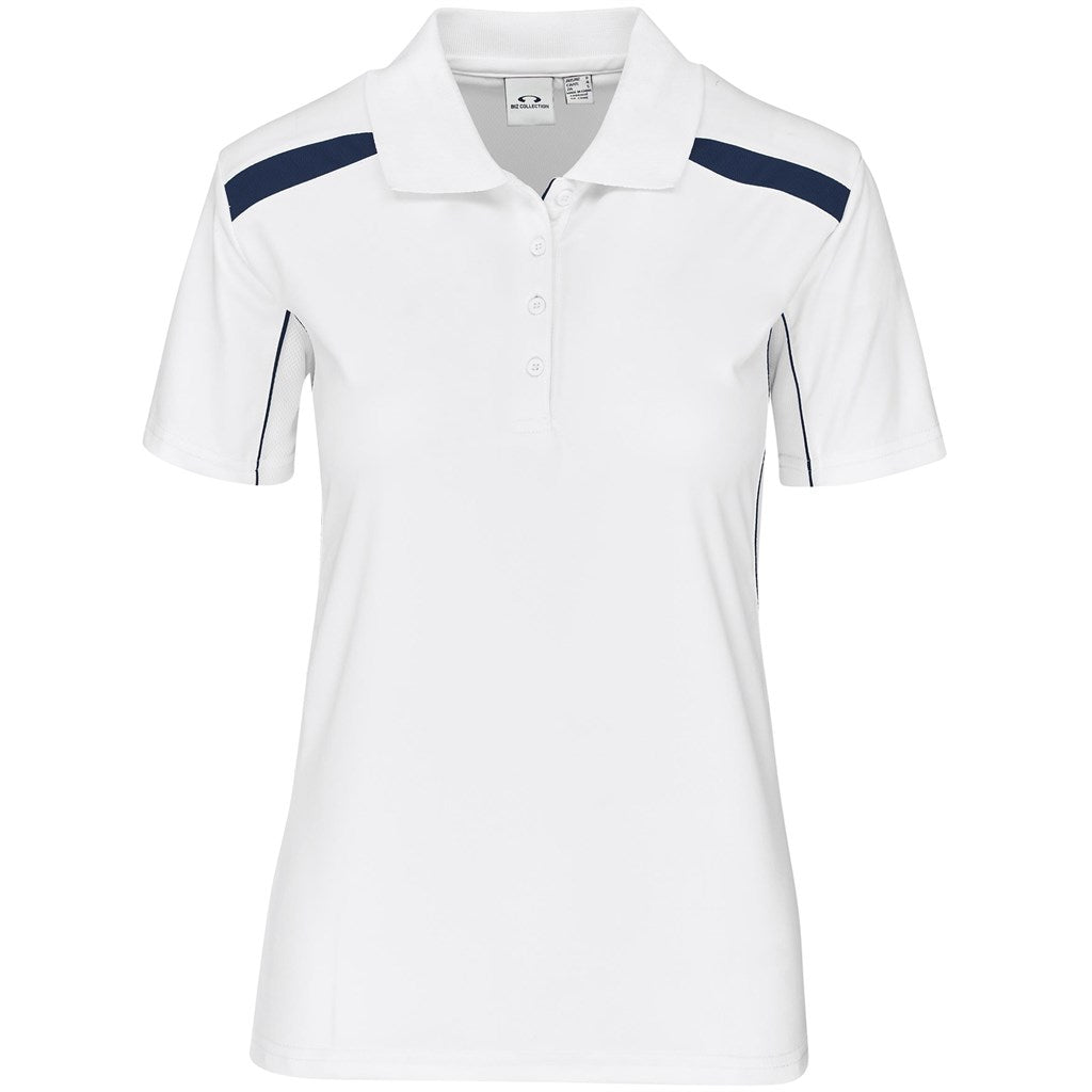 Ladies United Golf Shirt - White Navy - Brand your company Logo! Get a quote - Promo Lingo