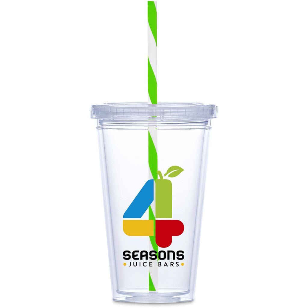 Malibu Double - Wall Plastic Tumbler & Straw - 470ml - Lime - Brand your company Logo! Get a quote - Promo Lingo