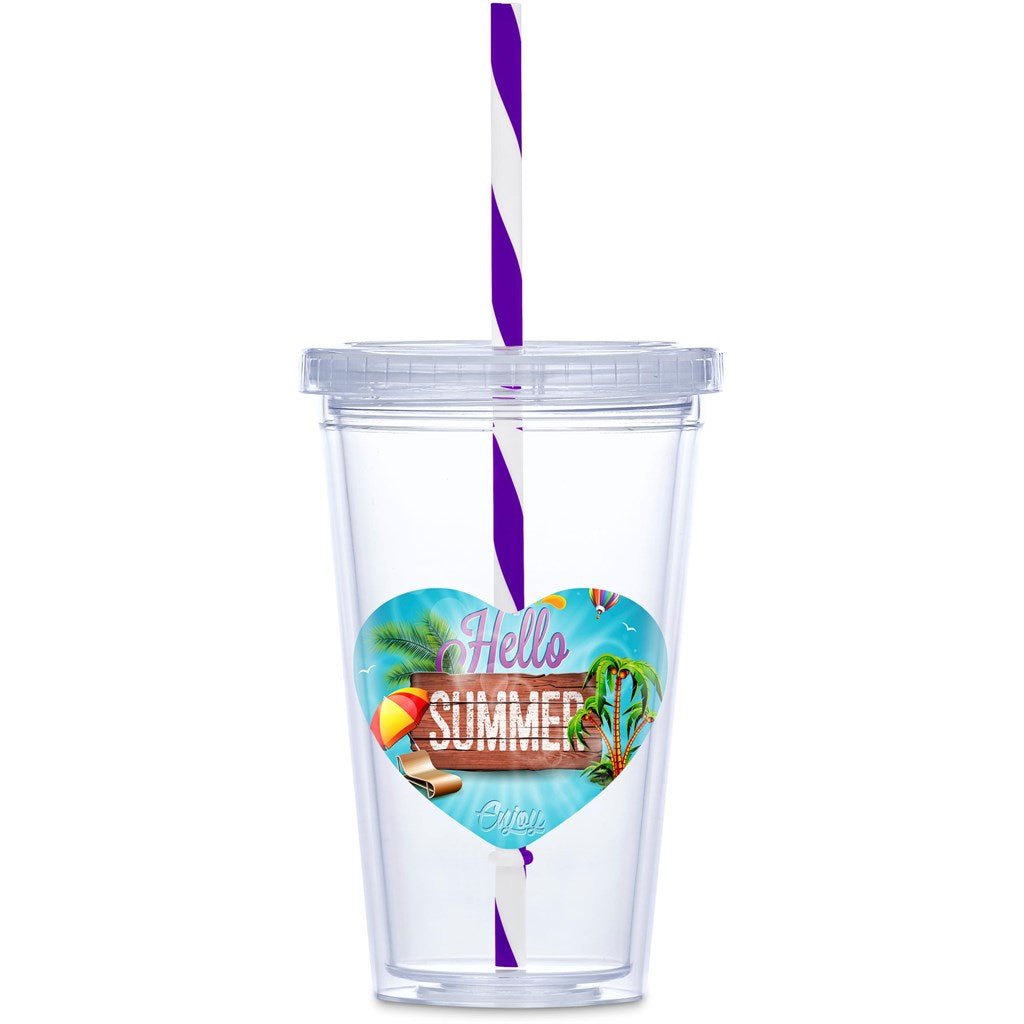 Malibu Double - Wall Plastic Tumbler & Straw - 470ml - Purple - Brand your company Logo! Get a quote - Promo Lingo