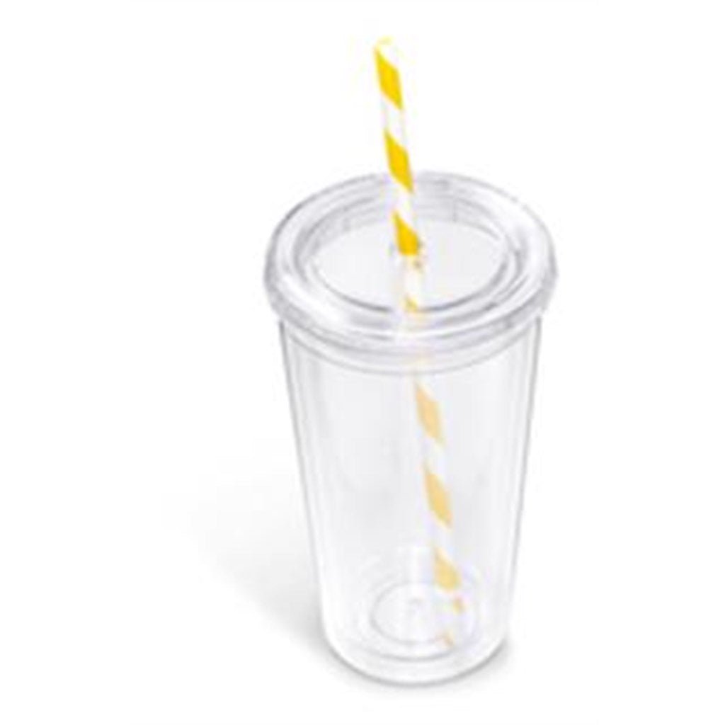 Malibu Double - Wall Plastic Tumbler & Straw - 470ml - Yellow - Brand your company Logo! Get a quote - Promo Lingo