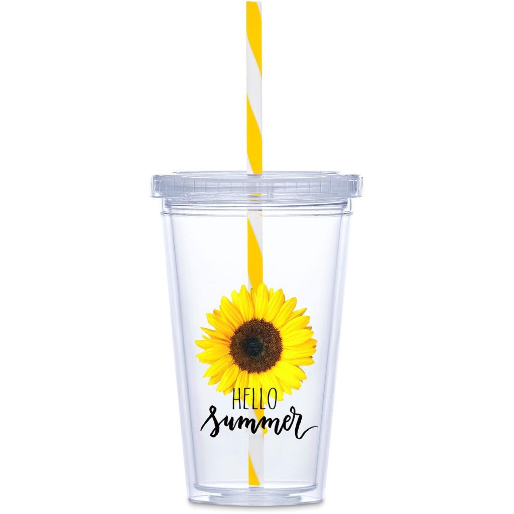 Malibu Double - Wall Plastic Tumbler & Straw - 470ml - Yellow - Brand your company Logo! Get a quote - Promo Lingo