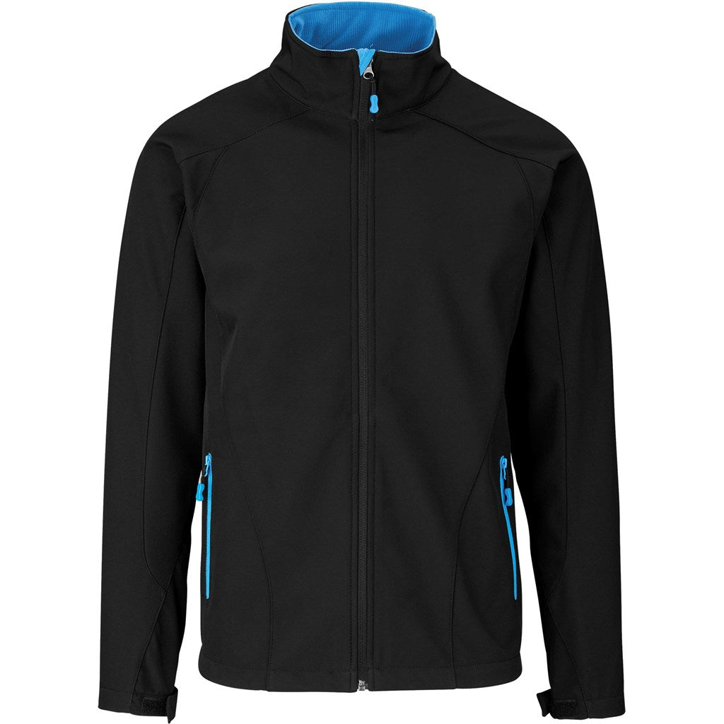 Mens Geneva Softshell Jacket - Black Cyan - Brand your company Logo! Get a quote - Promo Lingo